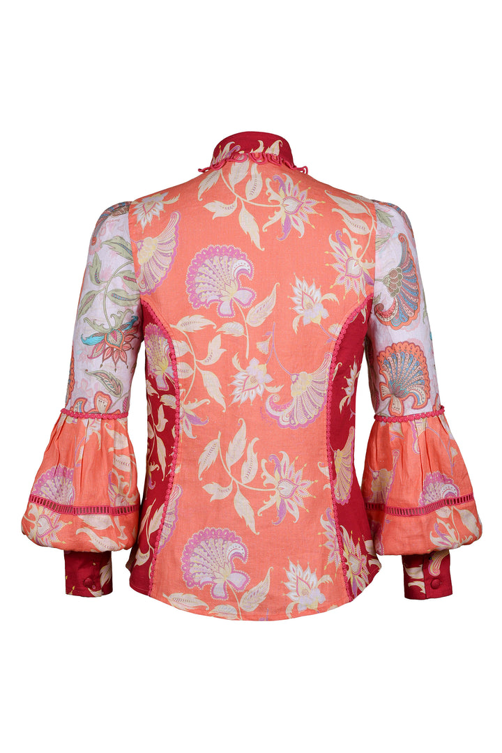 Panelled Balloon Sleeve Blouse in Blush Florentine