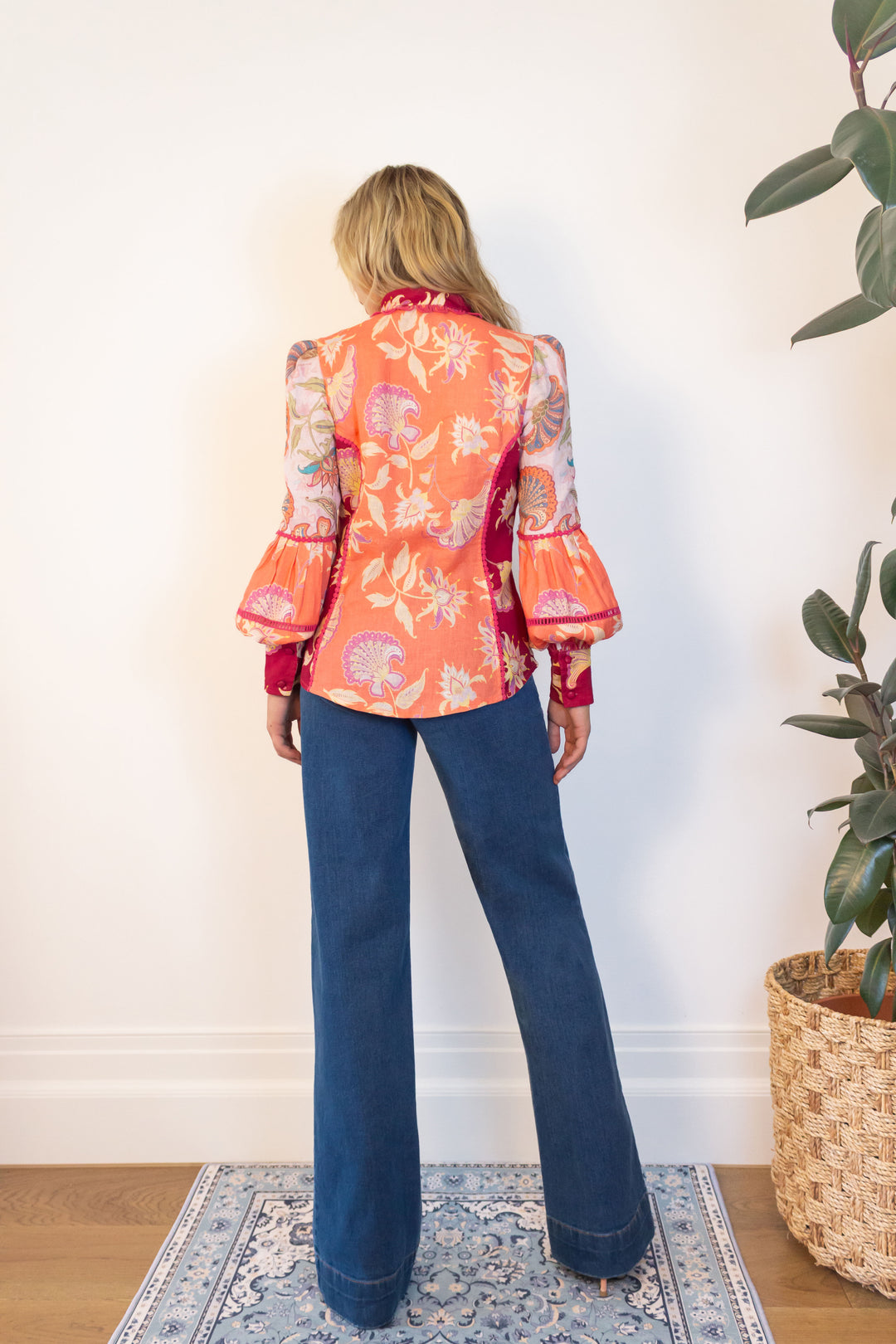 Panelled Balloon Sleeve Blouse in Blush Florentine