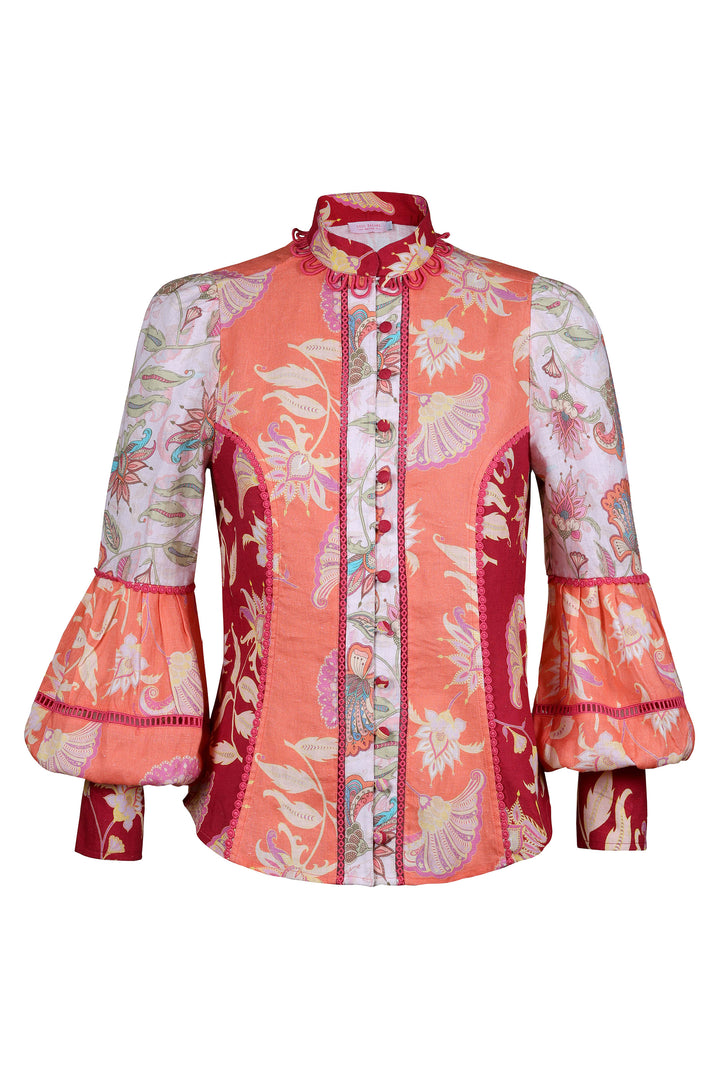 Panelled Balloon Sleeve Blouse in Blush Florentine