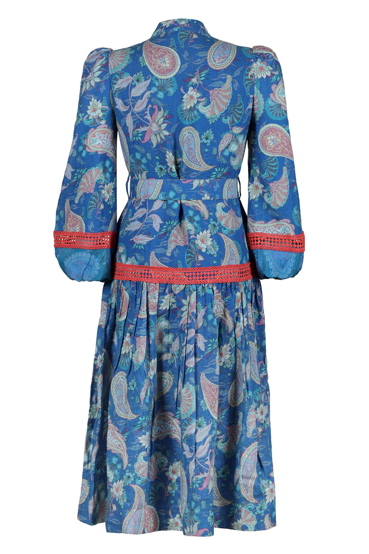 Pintuck Midi Dress in Blue Florentine