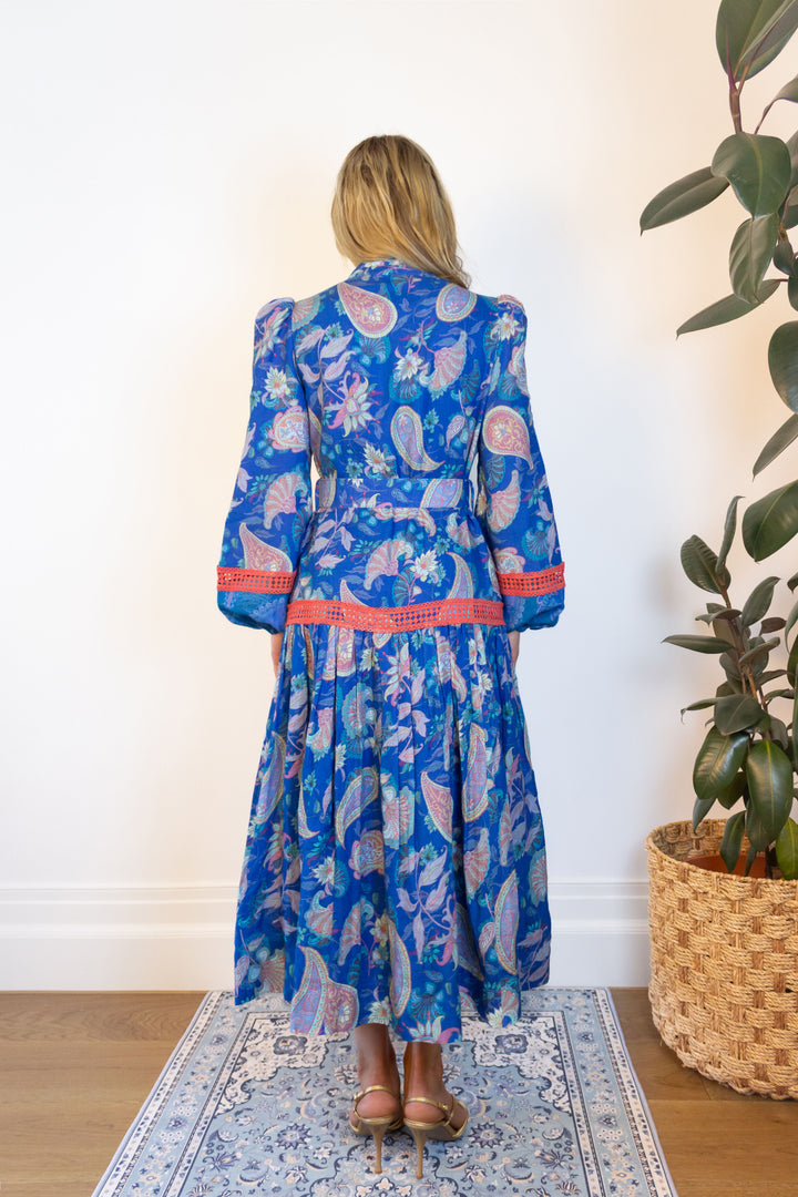 Pintuck Midi Dress in Blue Florentine