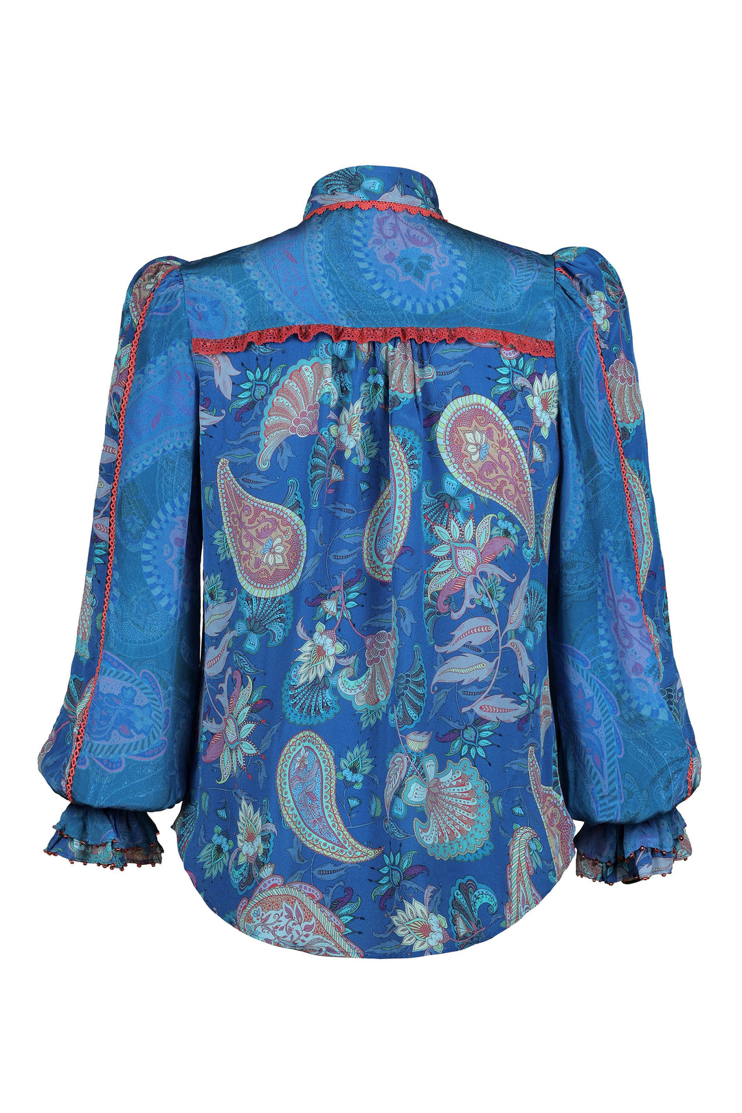 Ruffle Blouse in Blue Florentine
