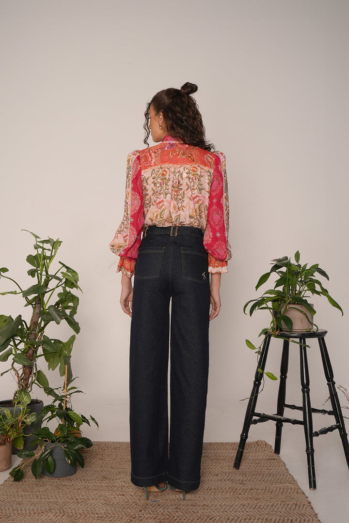 Embroidered Straight Leg Jean in Dark Wash