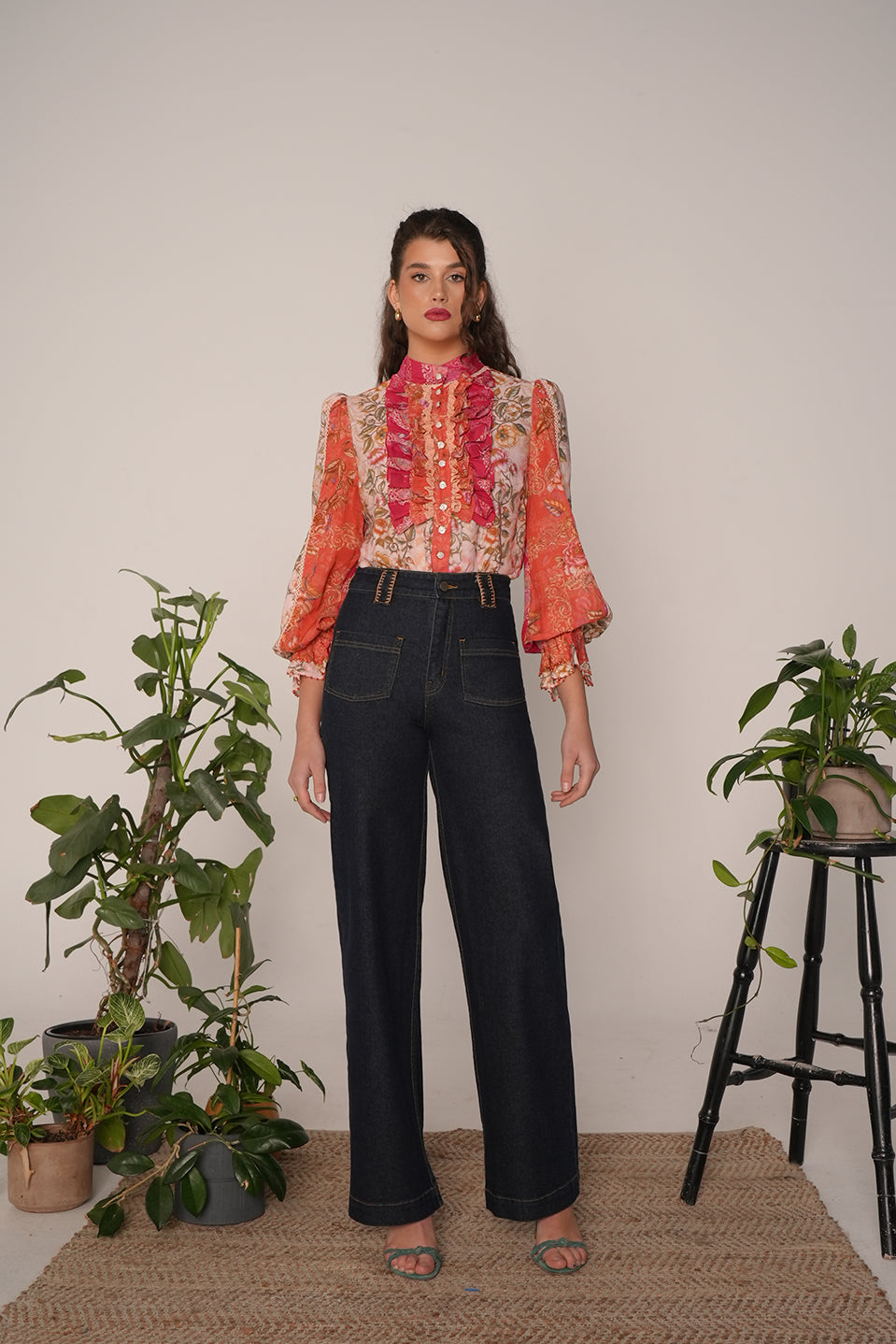 Embroidered Straight Leg Jean in Dark Wash