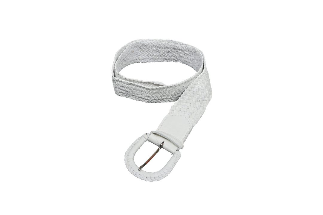 Serena Braided Suede Belt in White