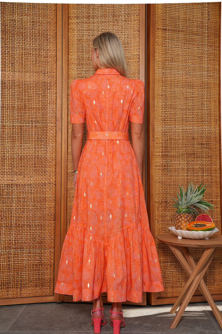 Short Sleeve Trench Maxi Dress in Blushing Paisley
