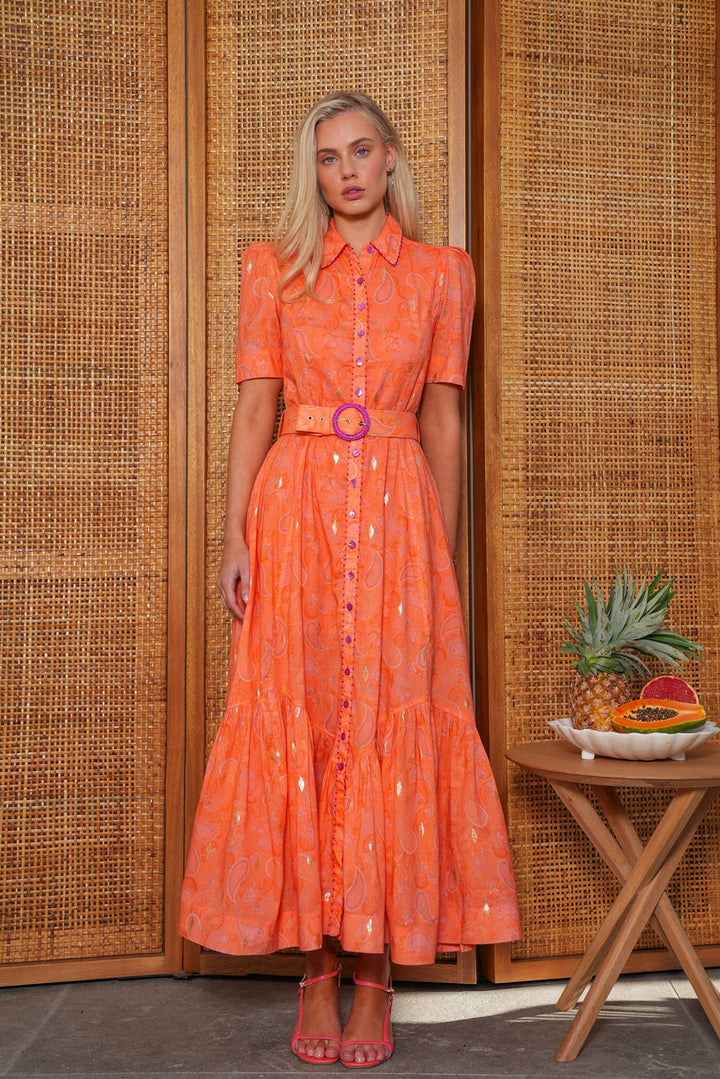 Short Sleeve Trench Maxi Dress in Blushing Paisley
