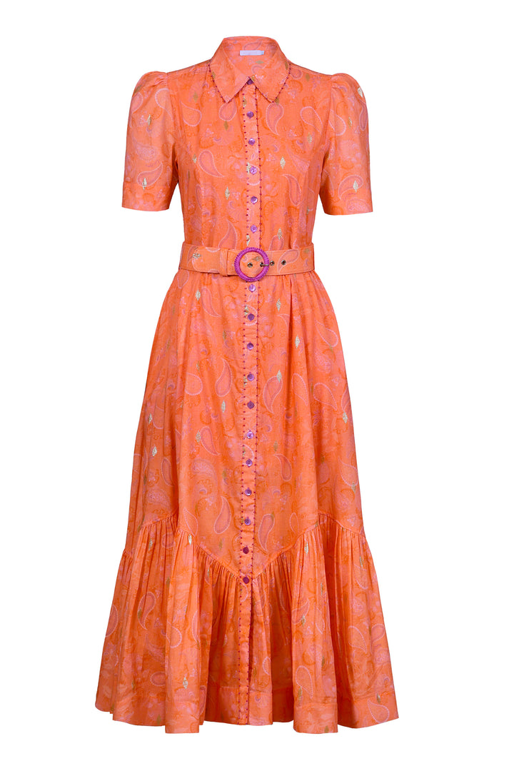 Short Sleeve Trench Maxi Dress in Blushing Paisley
