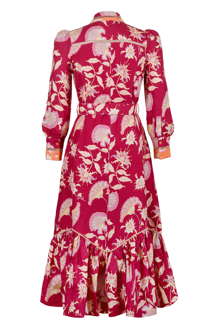 Spliced Collar Trench Maxi Dress in Merlot Florentine