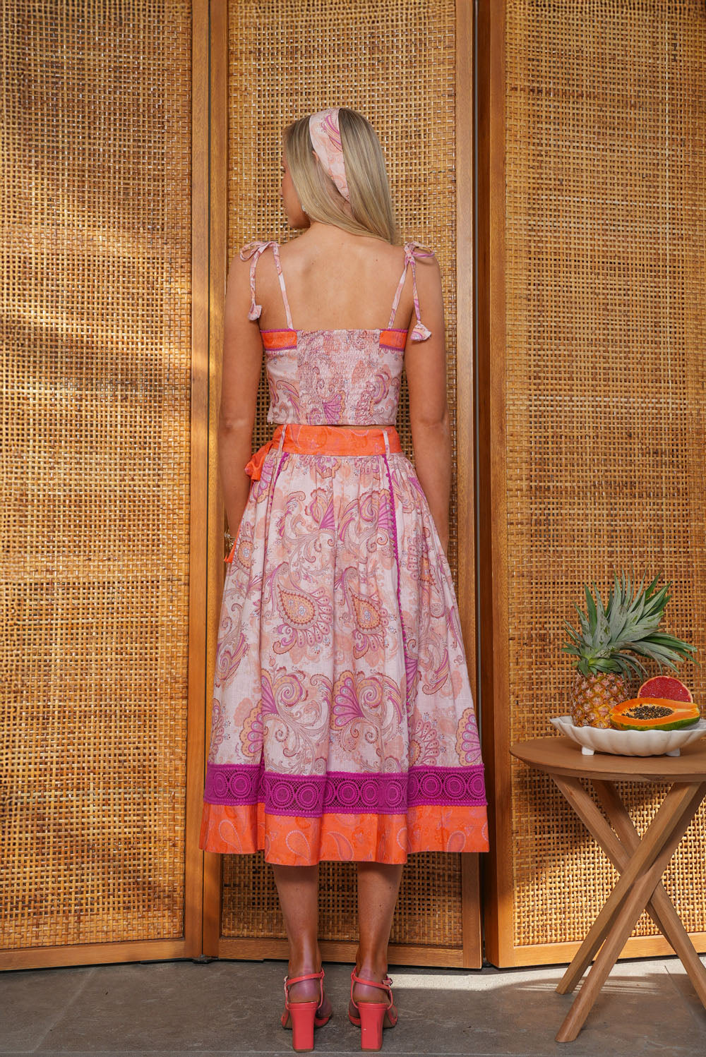 Midi Sash Tie Skirt in Blushing Florentine