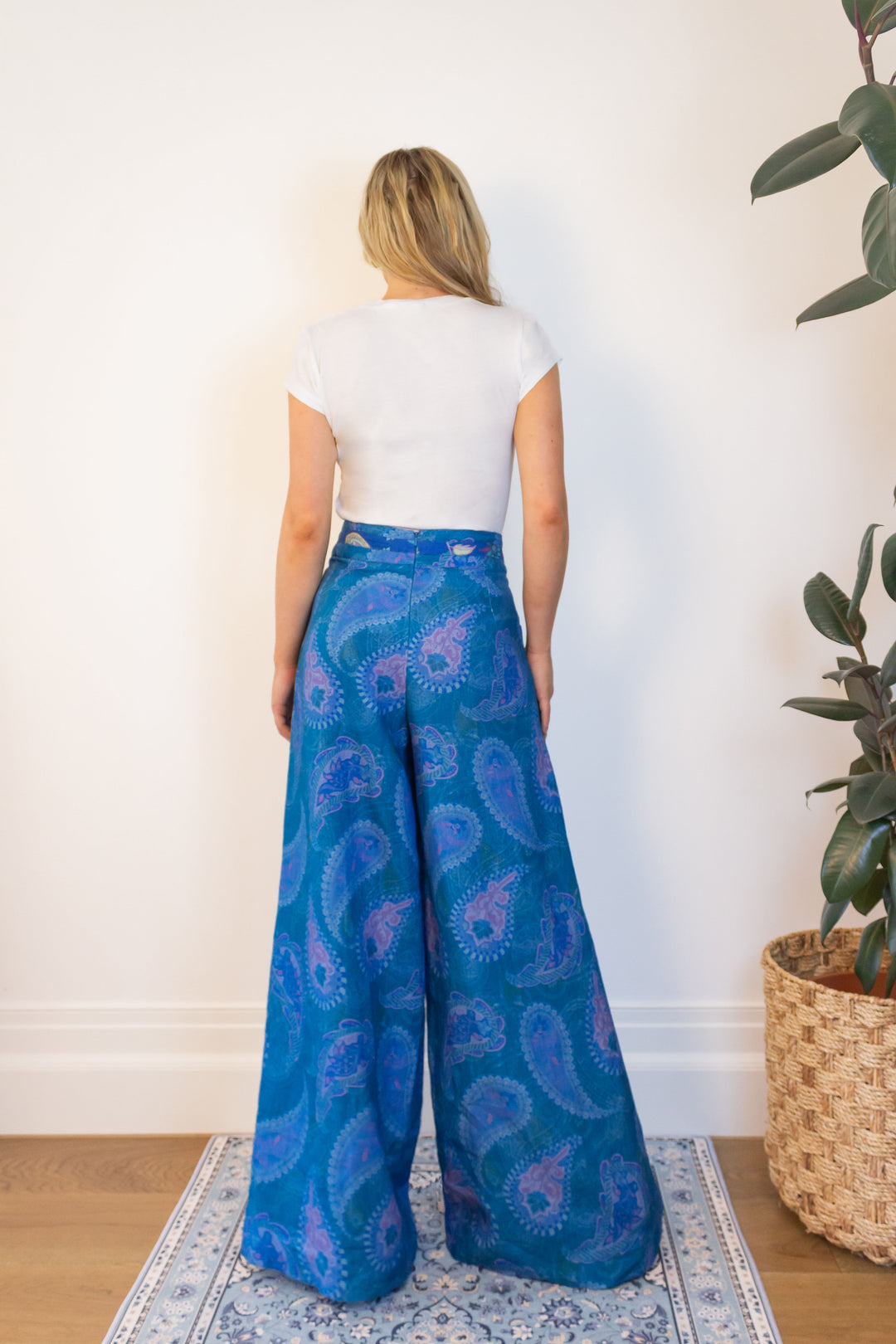 Wide Leg Bolero Pant in Blue Florentine