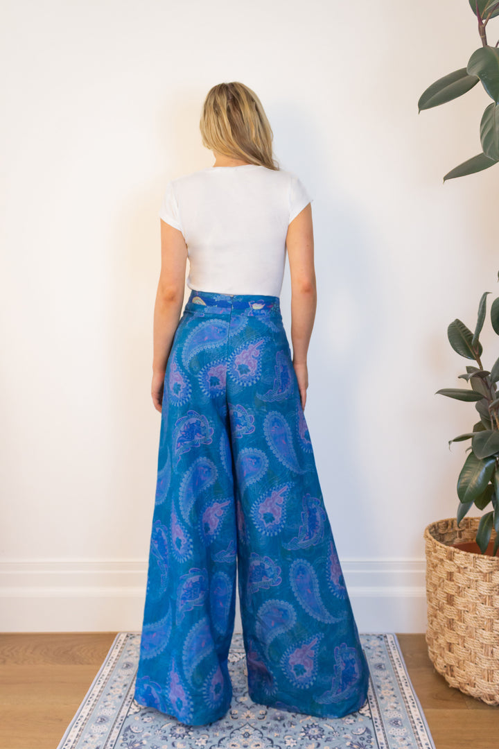 Wide Leg Bolero Pant in Blue Florentine