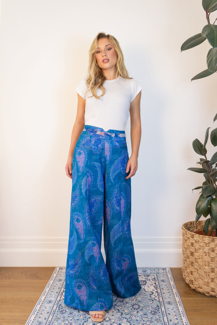 Wide Leg Bolero Pant in Blue Florentine