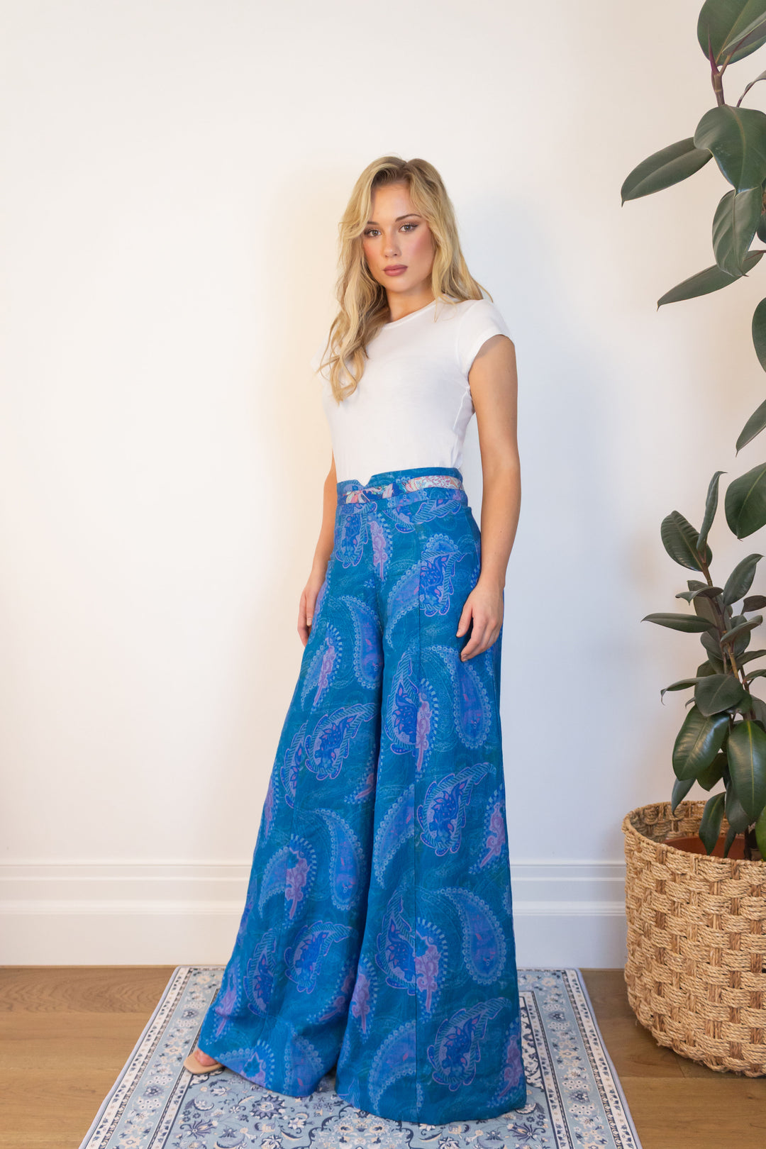 Wide Leg Bolero Pant in Blue Florentine
