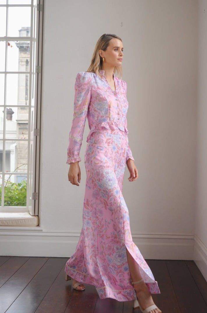 High-Waisted Palazzo Pant in Lavender Bouquet