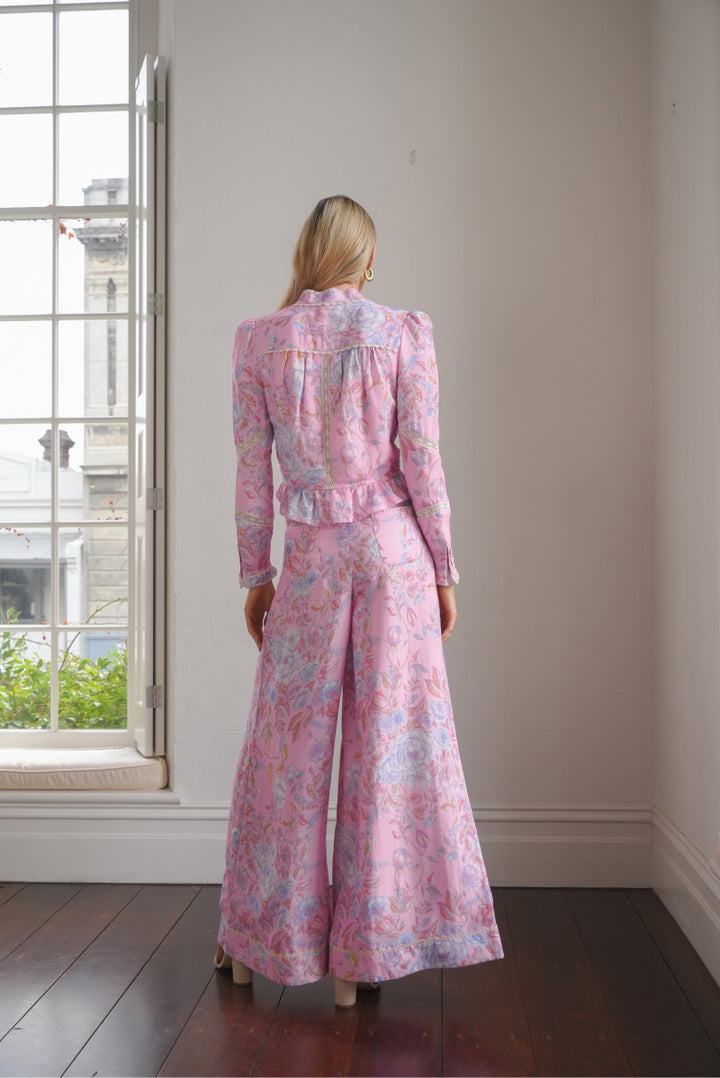 High-Waisted Palazzo Pant in Lavender Bouquet