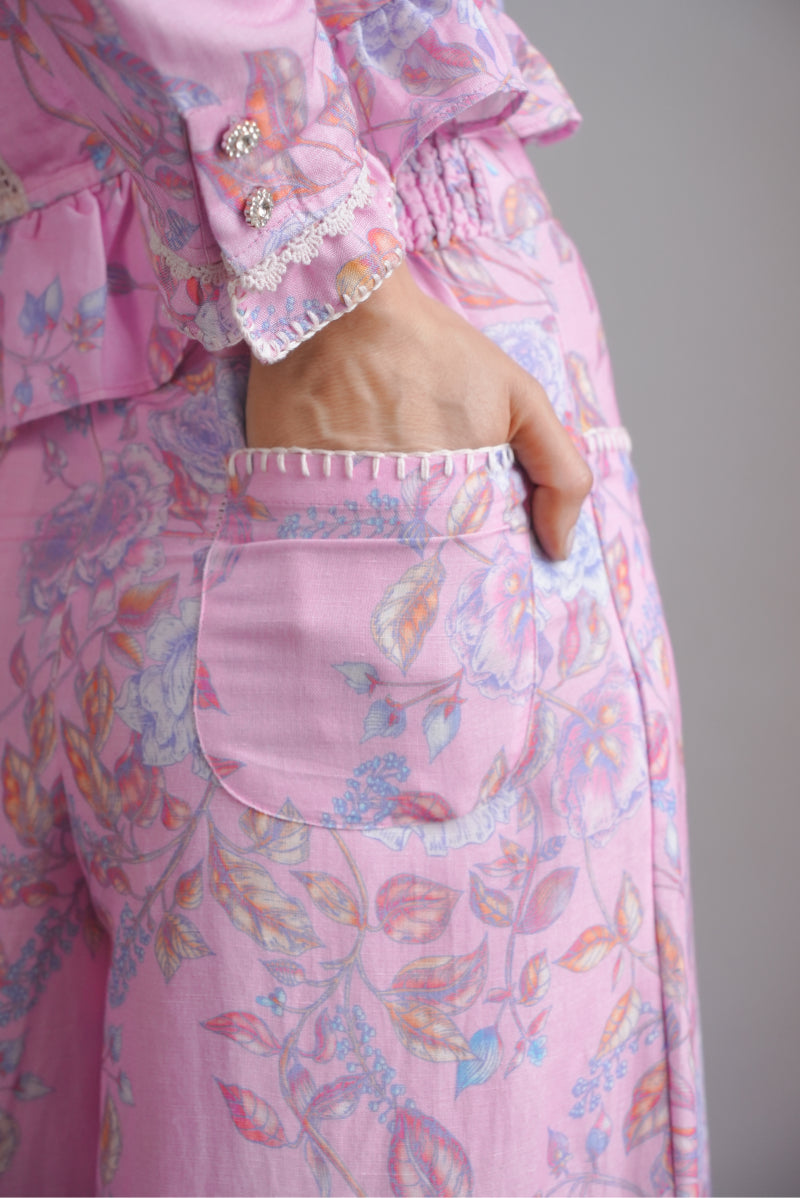 High-Waisted Palazzo Pant in Lavender Bouquet
