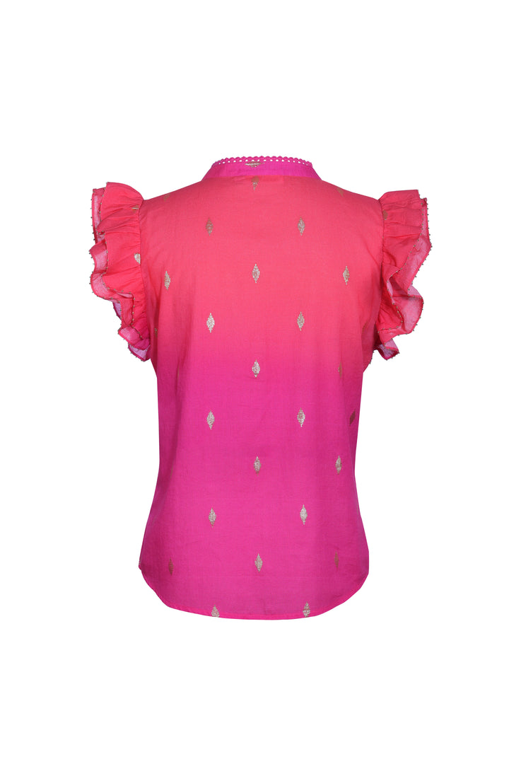 Flutter Sleeve Blouse in Pink Ombre