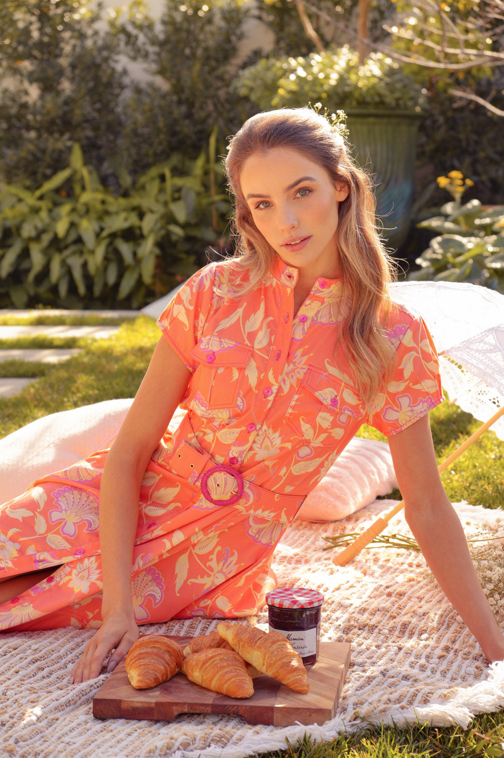 Cap Sleeve Midi Dress in Pumpkin Florentine