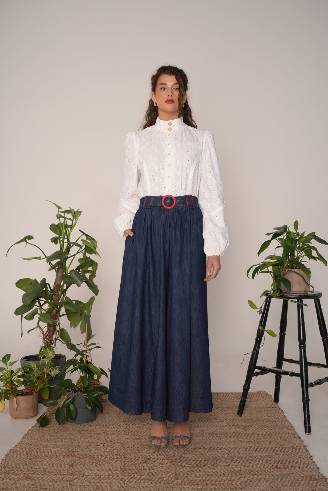 Empire Blouse in White Eyelet