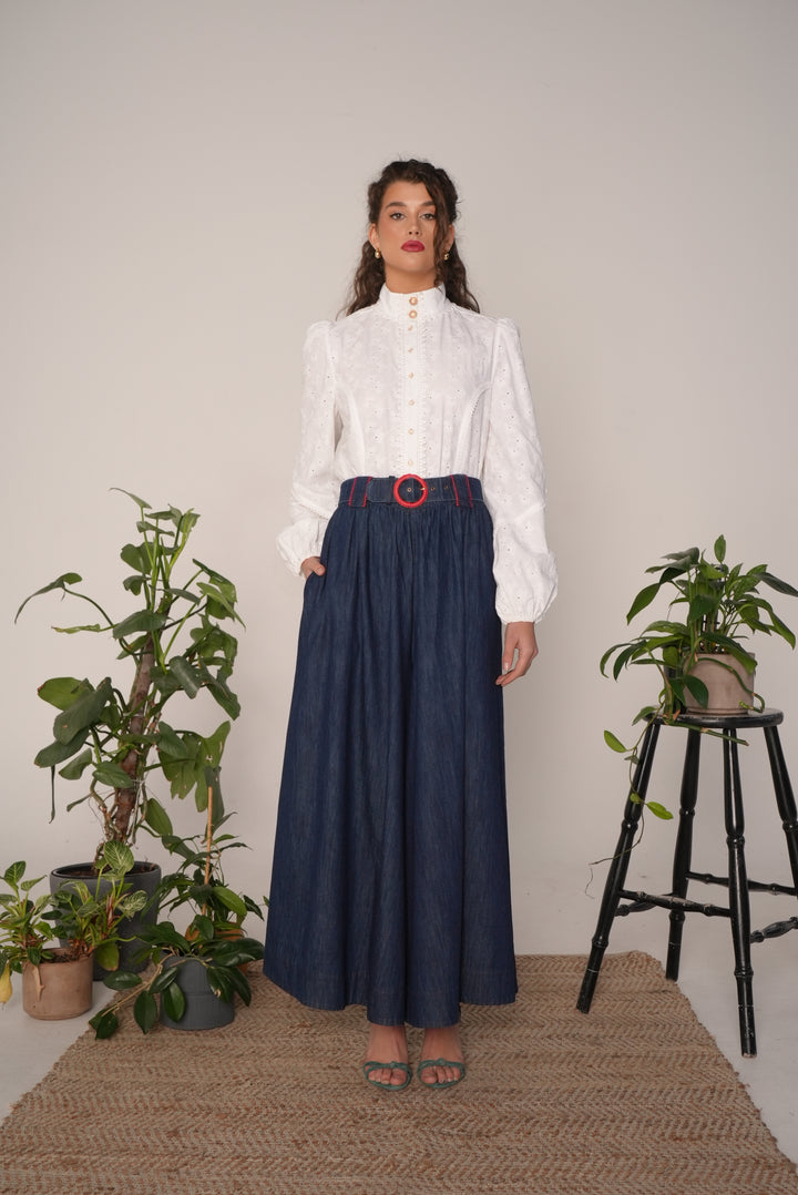 Empire Blouse in White Eyelet