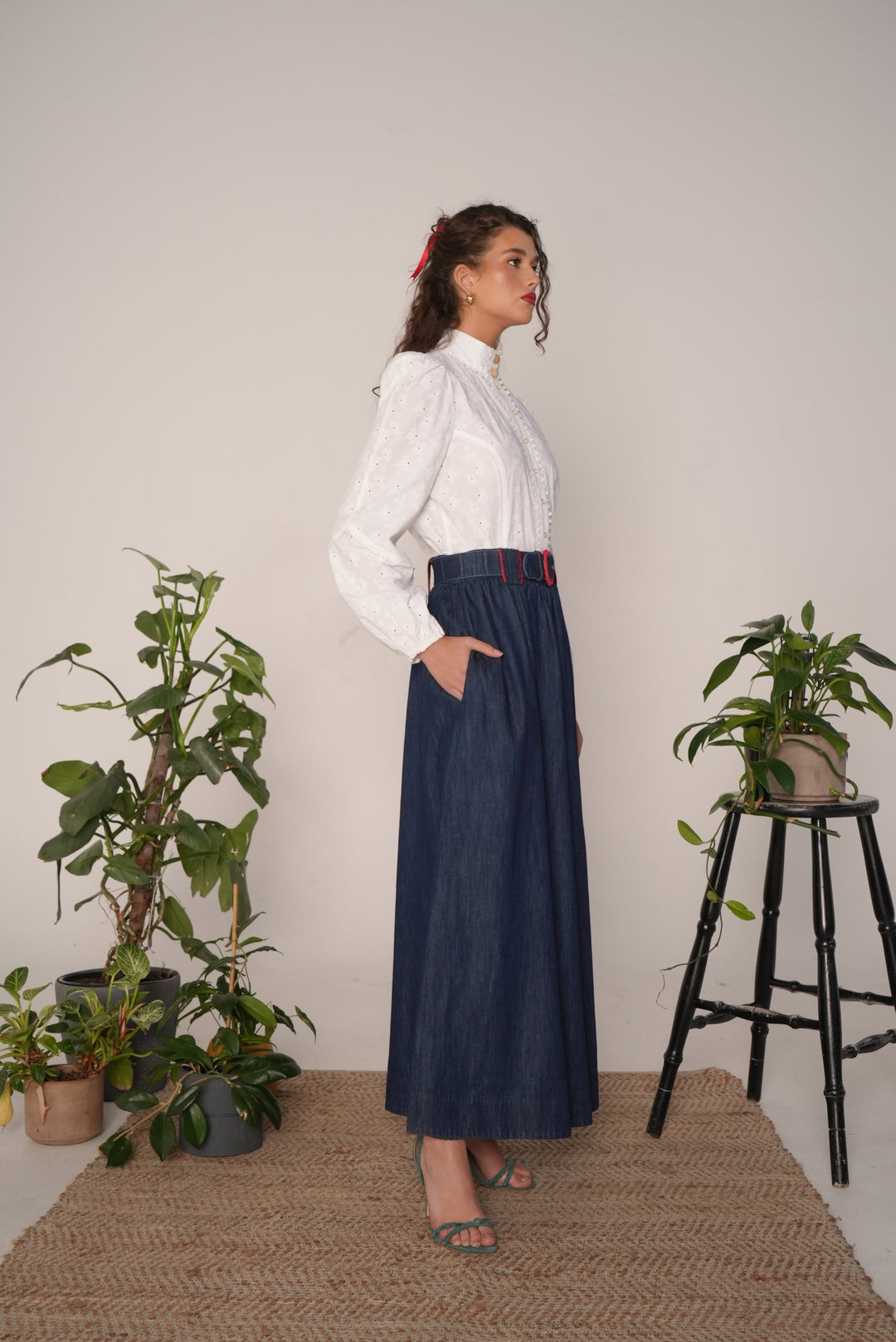 Empire Blouse in White Eyelet