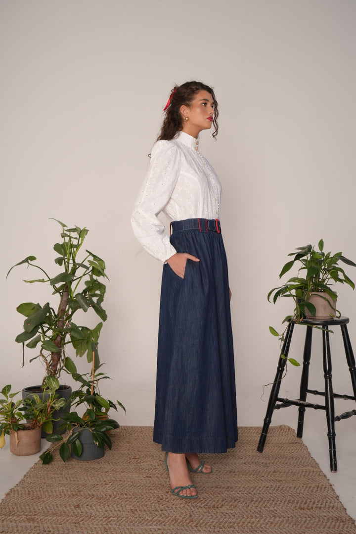 Empire Blouse in White Eyelet