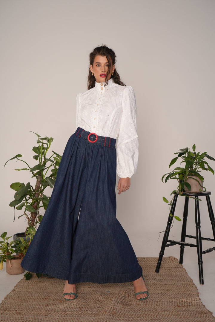 Empire Blouse in White Eyelet