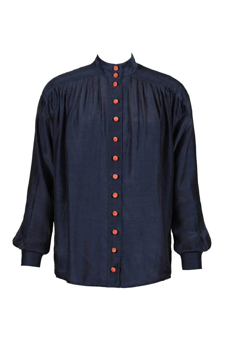 Balloon Sleeve Blouse in Navy