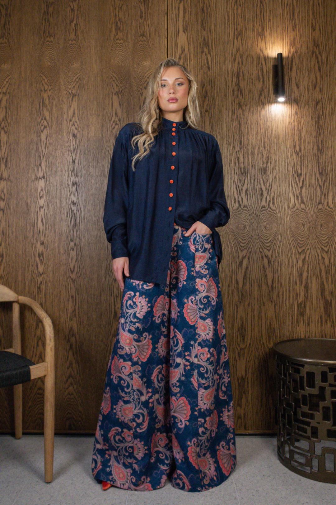 Balloon Sleeve Blouse in Navy