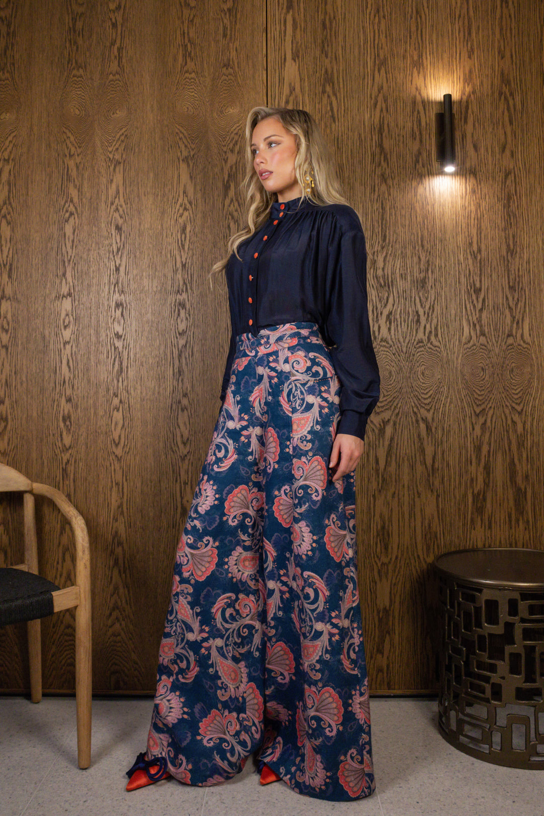 Balloon Sleeve Blouse in Navy