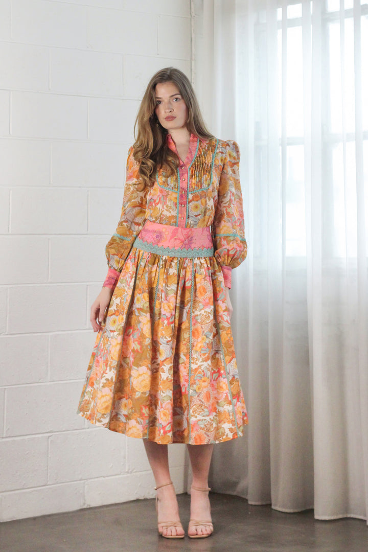 Banded Maxi Skirt in Champagne Picnic