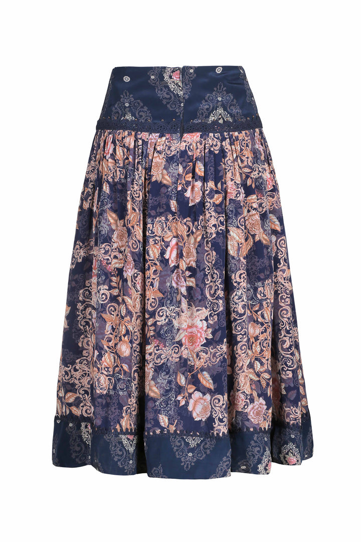 Banded Maxi Skirt in Navy Diamond & Navy Patchwork
