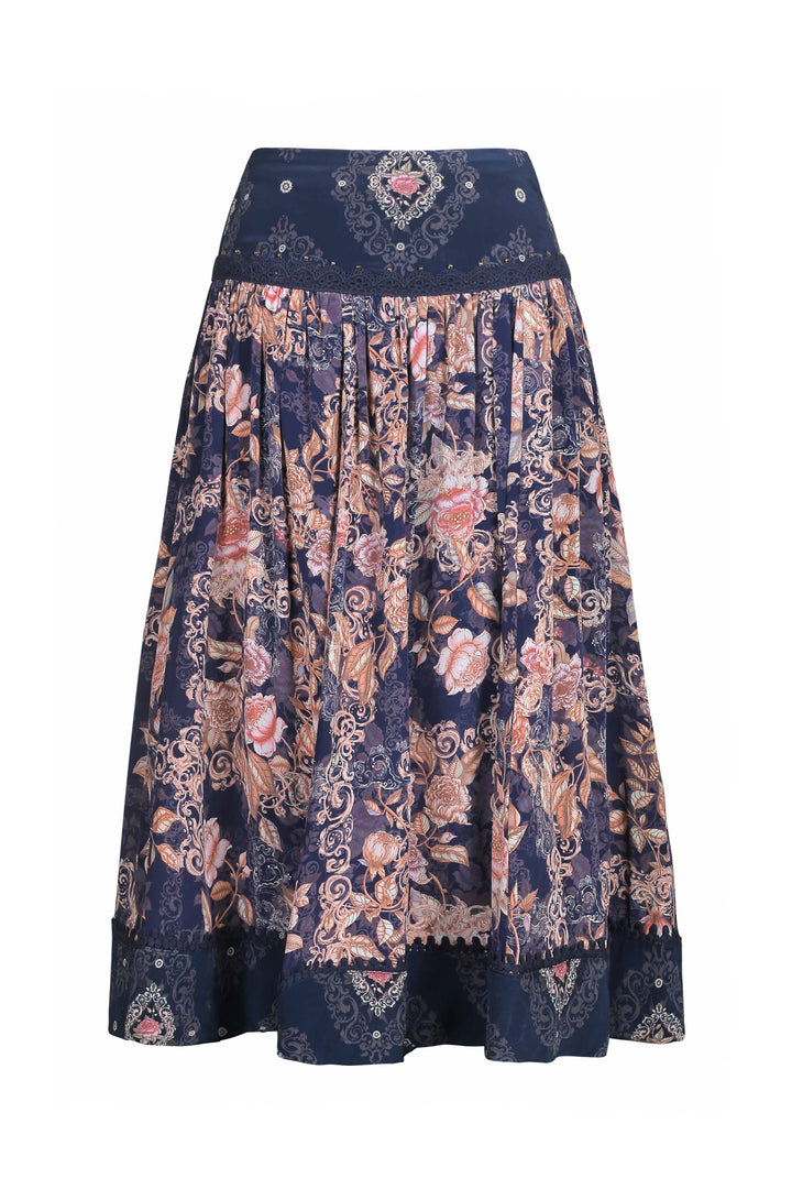 Banded Maxi Skirt in Navy Diamond & Navy Patchwork