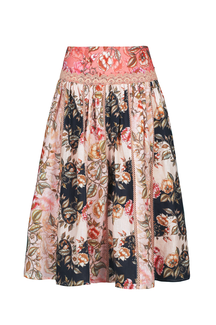 Banded Midi Skirt in Spring Melody