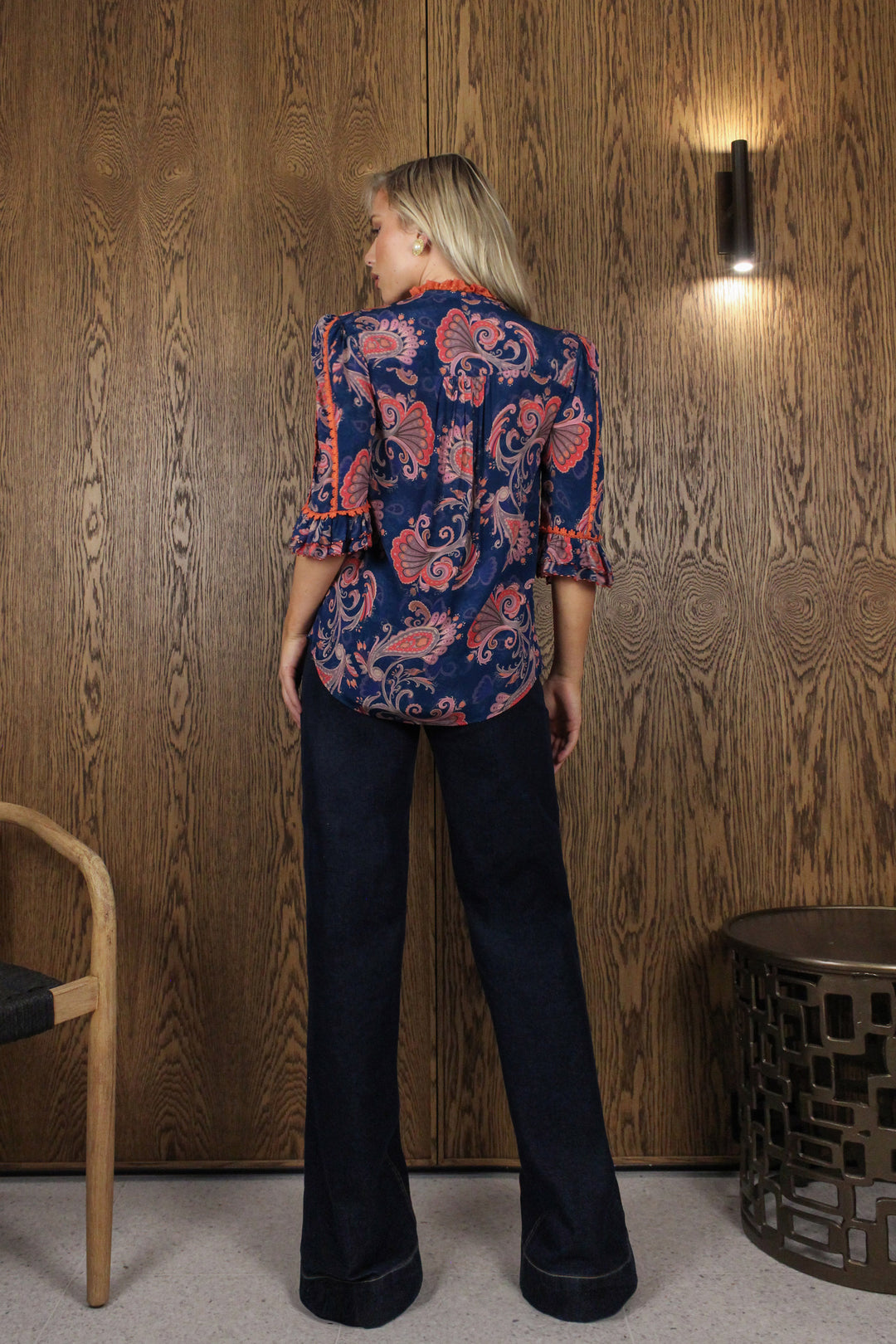Beaded Sleeve Blouse in Evening Flora