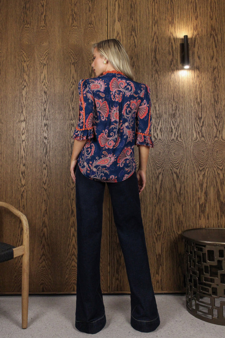 Beaded Sleeve Blouse in Evening Flora