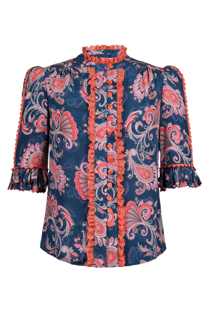Beaded Sleeve Blouse in Evening Flora