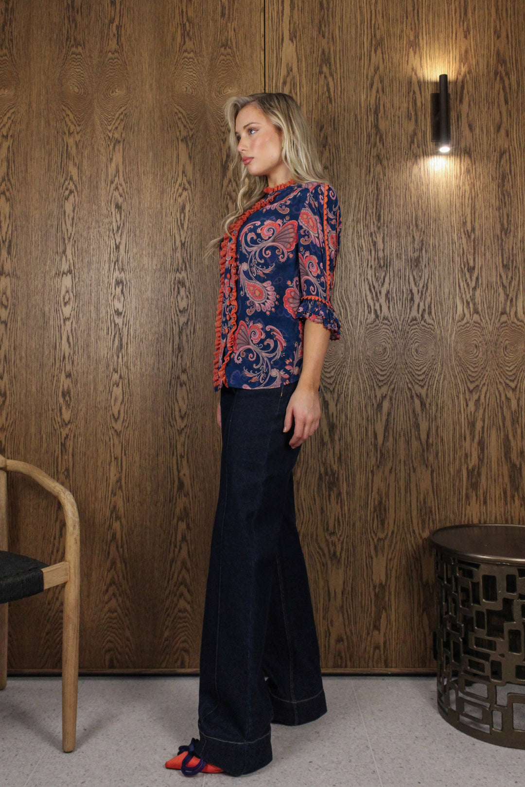 Beaded Sleeve Blouse in Evening Flora