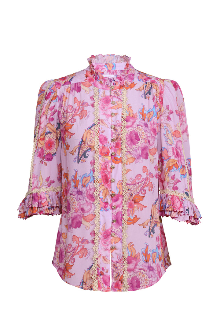 Beaded Sleeve Blouse in Violet Harmony