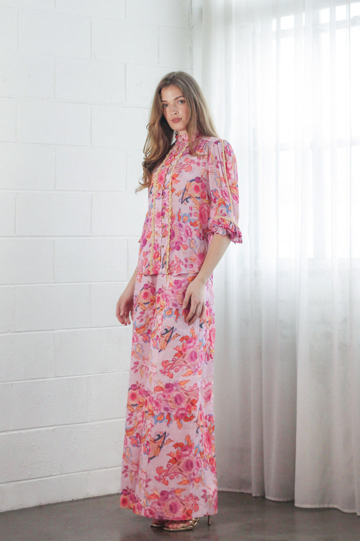 Beaded Sleeve Blouse in Violet Harmony