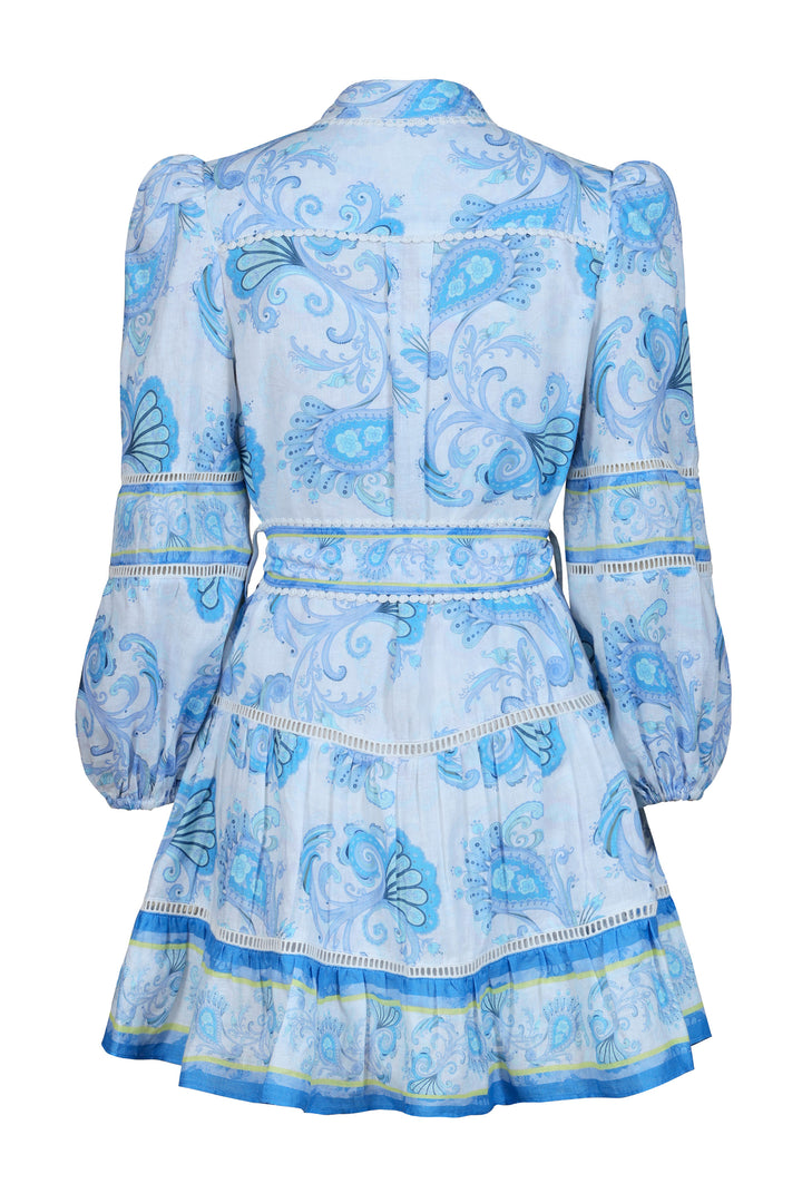 Border Mini Dress in Sky Florentine