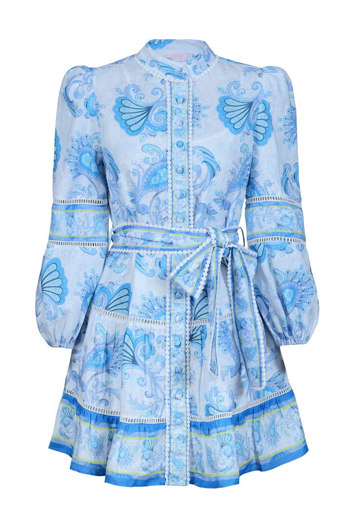 Border Mini Dress in Sky Florentine
