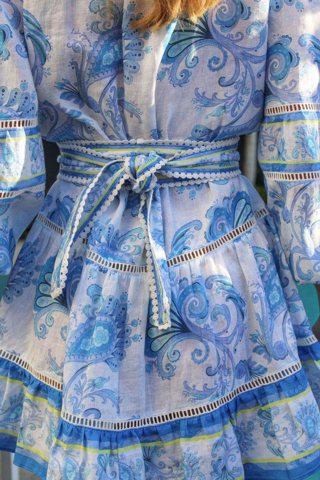 Border Mini Dress in Sky Florentine