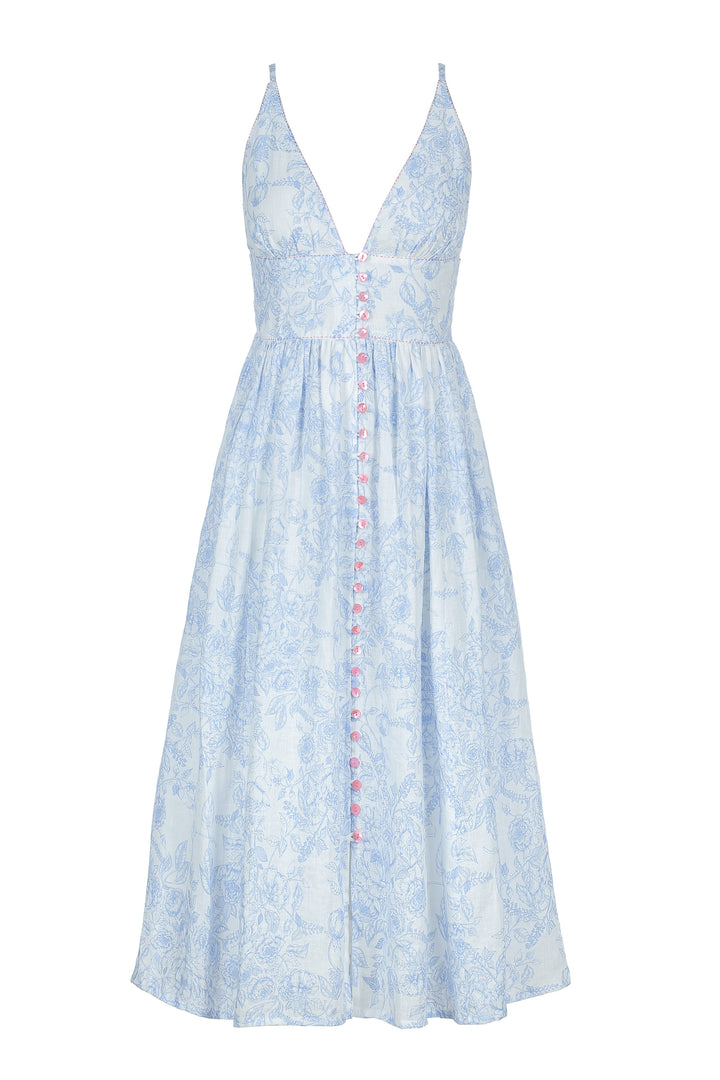 Bralet Maxi Dress in Blue Toile