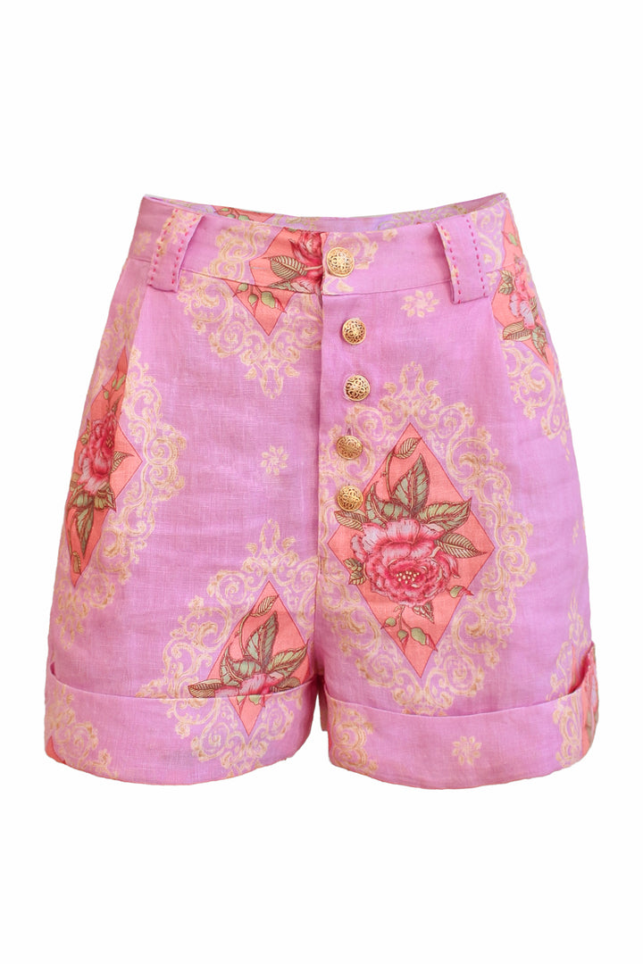 Button Shorts in Pink Lilac Diamond