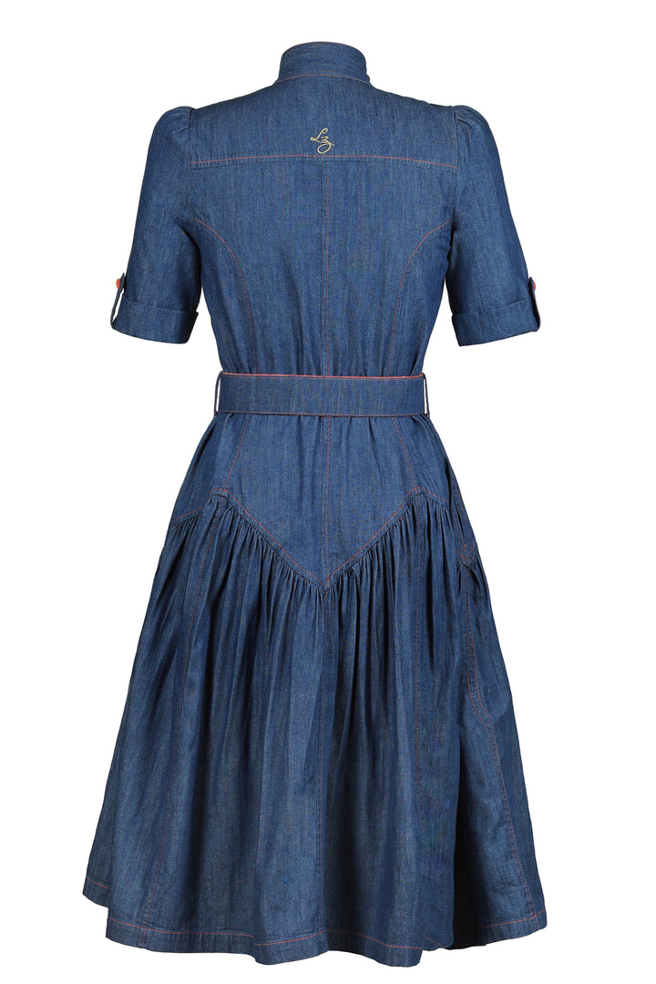 Cap Sleeve Midi Dress in Dark Wash