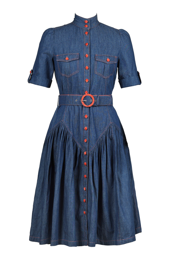 Cap Sleeve Midi Dress in Dark Wash