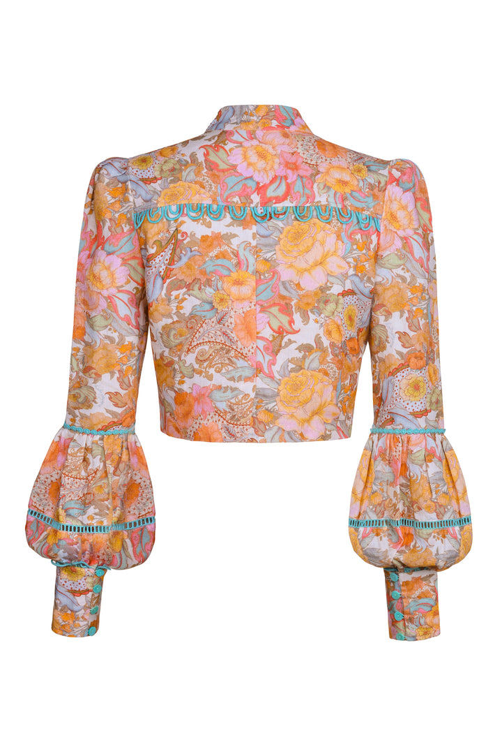 Cropped Balloon Sleeve Jacket in Champagne Picnic