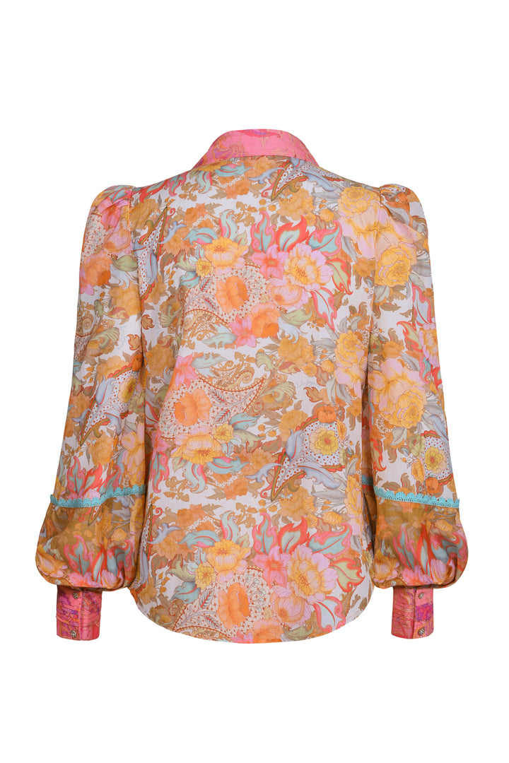 Pintuck Collar Blouse in Champagne Picnic